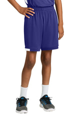 Sport-Tek Youth Club Shorts - Purple/White - Coming Soon
