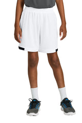 Sport-Tek Youth Club Shorts - White/Black - Coming Soon