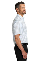 Port Authority Mens Shirt Collar Short Sleeve Polo Shirt - Black/Carolina Blue Check - Coming Soon